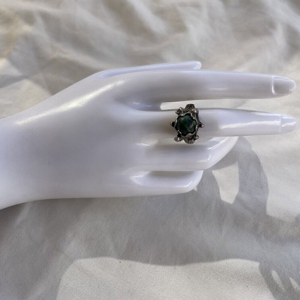 Vintage Old Pawn Dark Green Turquoise Southwest Sterling Silver Ring Sz Adj 6 - Picture 4 of 13